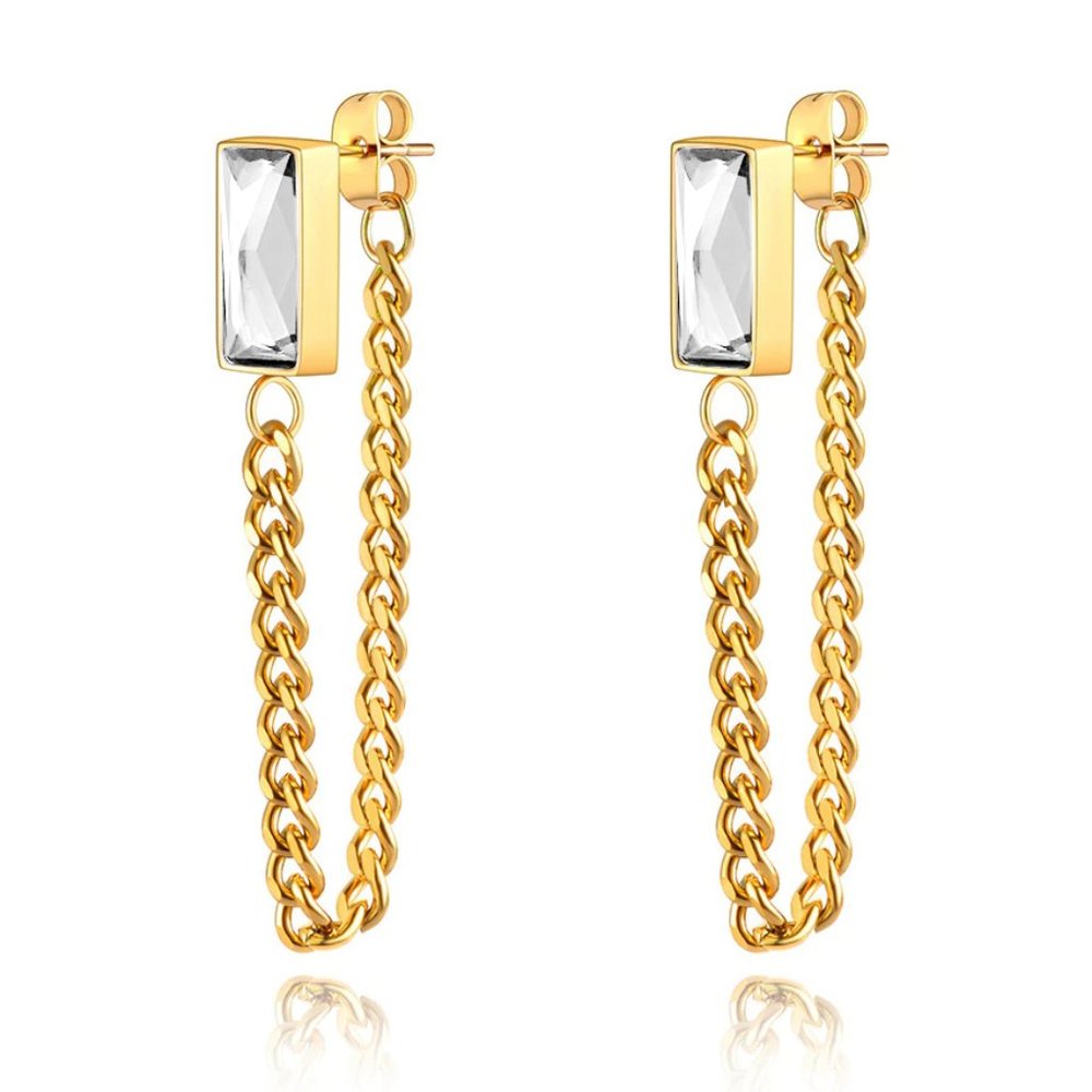 Zircon Chain Earrings With 18K Gold Plated Stainless Steel Waterproof‎